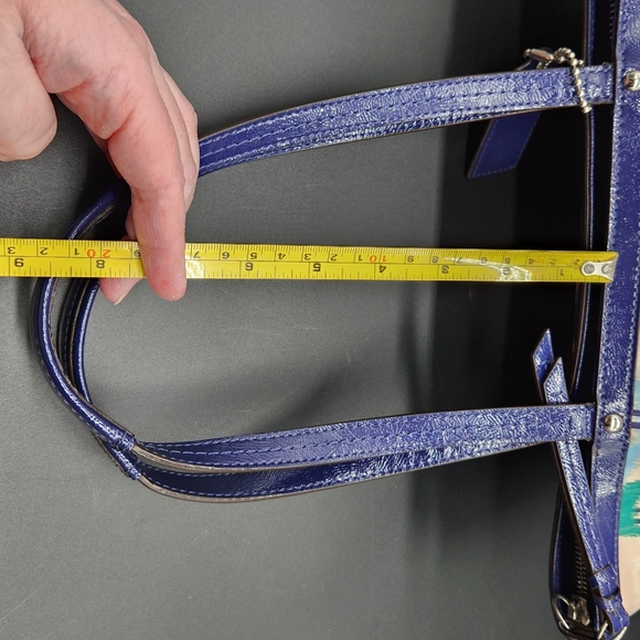 Gently Used Coach Signature Stripe Ikat Print Canvas Royal Blue Trimmed Tote Bag - Picture 16 of 16